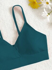 SHEIN Teen Girl Summer Beach Wireless Spaghetti Strap Bikini Set - Teal Blue - View 3