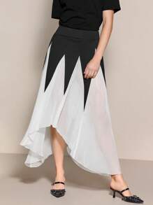 SHEINNeu Women's Flowy Skirt For Summer - Black and White - View 4
