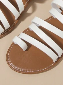 Women Flat Sandals, Toe Ring Woven Slip-On Shoes, Casual Beach Slippers