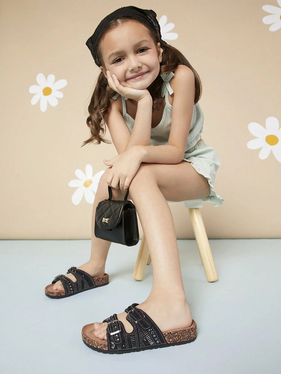Mini mi Sandalias planas para niños con diseño de diamantes de imitación para el verano