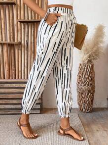 Breezaya Summer Vacation Color Block Striped Elastic Hem Cropped Pants