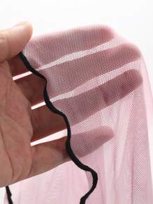FRIFUL Nhuộm buộc In Đứng cổ áo Contrast Piping Ren Mộc nhĩ mỏng Áo - Hồng - Xem 4