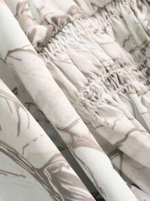 FRIFUL Women Summer Loose Blouse With All-Over Print And Hollow Out Sleeves Long Sleeve Top - Apricot - View 6