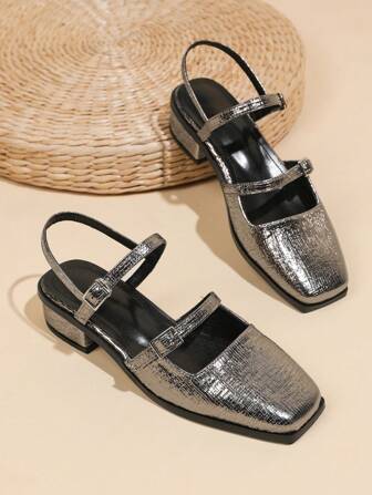 Fall/Winter 2025 Square Toe Chunky Heel Mary Jane Shoes With Buckle Closure And Low Vamp, Fashionable High-Heels For Women, Elegant, Women Pumps,Ballet Shoes