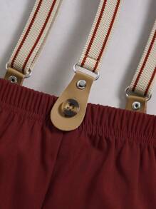 Souflis Souflis 2入組寶寶男童休閒學院風優雅蝴蝶領短袖爬服配牛仔褲，適合春夏外出着用 - 酒紅色 - 查看 7