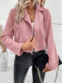 EMERY ROSE Chaqueta Casual de Mujer de Primavera y Otoño con Cuello de Solapa, Cierre con Cremallera y Manga Larga