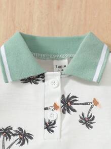 SHEIN Vintaside Kids 夏季寶寶男童休閒Polo領連體褲和工裝套裝 - 綠色 - 查看 6
