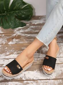 Summer New Style Women Fashion Open Toe Wedge Heel Thick Sole Slippers - Black - View 5