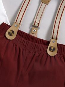 Souflis Souflis 2入組寶寶男童休閒學院風優雅蝴蝶領短袖爬服配牛仔褲，適合春夏外出着用 - 酒紅色 - 查看 6