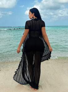 SHEIN SXY NỮ Gợi cảm Hình ô mỏng Bộ - màu đen - Xem 2