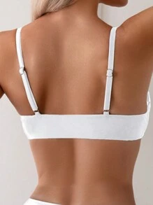 SHEIN Swim Ladies' Solid Color Halter Neck Set With Bikini Top And Bottom, Perfect For Vacation And Swimming, Summer Beach - White - View 5
