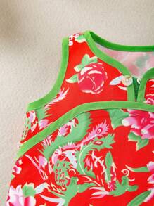 Baby Girl Cute Vintage Dongbei Flower Printed Sleeveless Romper For Spring/Summer - Multicolor - View 5