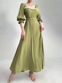 Modelyn Vestido árabe de mujer con mangas farol y escote de corazón - Verde - Ver 7