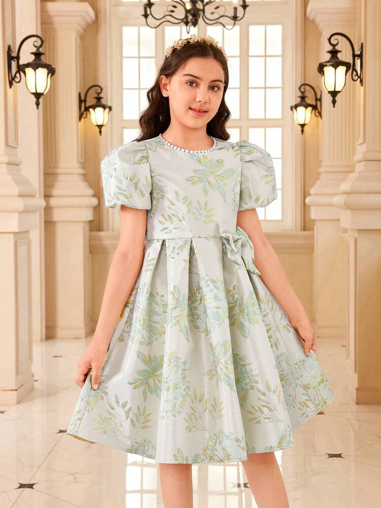 Tween Girls' Elegant Dress With Embroidered Satin And Flowers