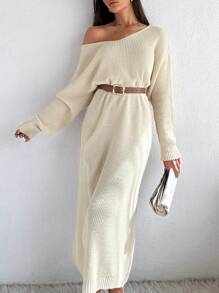 EURMUSE Plus Size Satin Ribbon Detail On Back Dress Elegant Cute Simple Casual Street - Aprikot - View 3