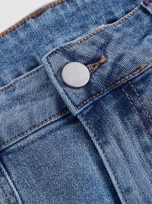 SHEIN MOD 女士時尚牛仔褲，帶系設計，裂縫剪裁，修身版型 - 淺色水洗藍 - 查看 4