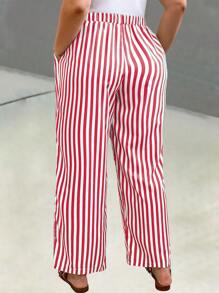 Breezaya Women's Plus Size Striped Wide Leg Pants