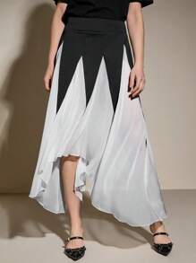 SHEINNeu Women's Flowy Skirt For Summer - Black and White - View 5