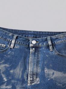 SHEIN Jeans de mezclilla azul lavados suaves, elásticos y metálicos de alta calidad para ropa de festival de música para adolescentes