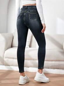 SHEIN Maternity Distressed Skinny Jeans With Pockets - Dark Wash - View 2