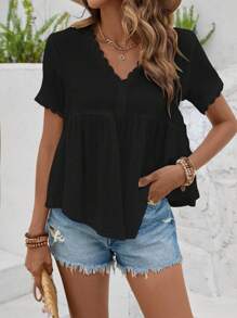 SHEIN LUNE NỮ Cổ chữ V Giải trí Mùa xuân/Mùa hè Ngày lễ Phù hợp Áo sơ mi - màu đen - Xem 1