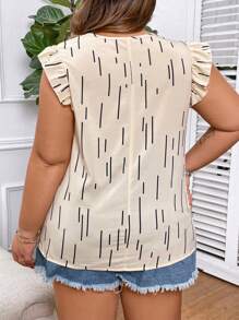SHEIN CURVE+ Plus Size Short Cap Sleeve V-Neck Floral Shirt, Perfect For Spring And Summer Daily Outfits - Apricot - View 2