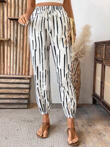 Breezaya Summer Vacation Color Block Striped Elastic Hem Cropped Pants