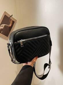 Solid Color Diamond Pattern Simple & Elegant Fashionable Shoulder Bag For School, Work, Leisure, Travel - Black - View 8