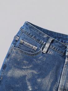 SHEIN Jeans de mezclilla azul lavados suaves, elásticos y metálicos de alta calidad para ropa de festival de música para adolescentes