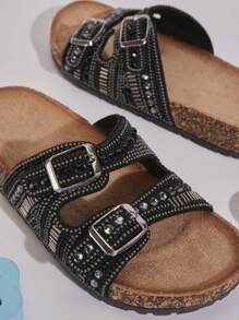 Mini mi Sandalias planas para niños con diseño de diamantes de imitación para el verano