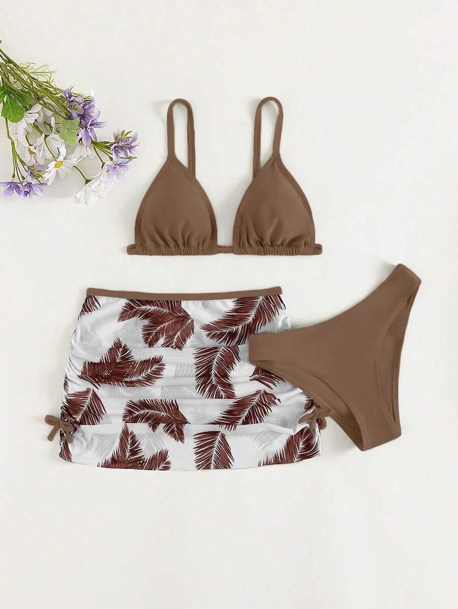 Teen Girl Stylish Summer Printed Bikini Set 3 Pieces Set Summer Beach - Multicolor - View 1