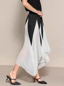 SHEINNeu Women's Flowy Skirt For Summer - Black and White - View 6