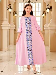 Tween Girls' Floral Print Ruffle Sleeve Dress