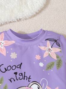 Młoda dziewczyna Prosty i uroczy Liście Koali Drukuj Krótkie rękawy i długie spodnie wokół szyi 2-częściowy obcisły zestaw piżam