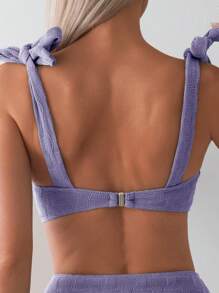 SHEIN Swim Women Summer Beach Solid Color Shoulder Knot Bikini Set For Vacation - Mauve Purple - View 4