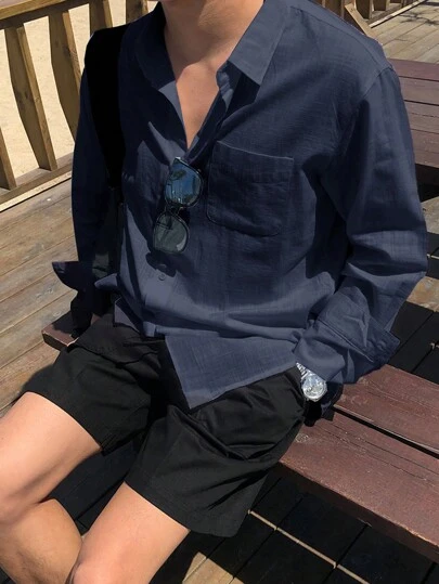 DAZY Herrskjorta med fickor och lappar, långärmad, för hösten