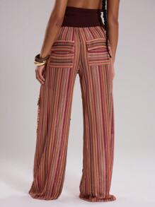 MUSERA Crochet Pocket Low Rise Wide Leg Trouser Vacation Summer Ibiza Fits Summer Boho Elegant Holiday - Multicolor - View 2