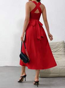 Firerie Vestido largo sin mangas con cuello halter cruzado francés para mujer - Rojo - Ver 2