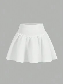 SHEIN Váy suông rộng chắp vá hình chữ V dệt kim cho cô gái trẻ - trắng - Xem 1
