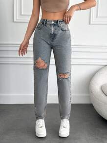 RueChic Coupe droite rigide et détaillée, usée