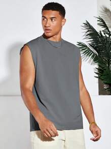 Manfinity RebelGame Canotta casual da uomo con stampa di alberi di cocco e lettere, con ampia fascia, per vacanza estiva