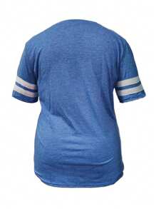 Plus Size V Neck Striped Casual Tee T-Shirt - Blue - View 2
