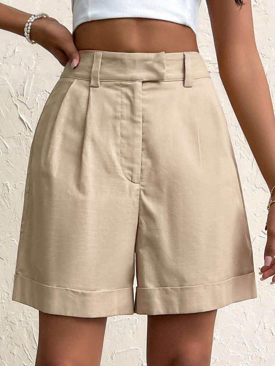 Firerie Thanh lịch Eo cao Thẳng Quần short Cho mùa hè Commute - Màu Khaki - Xem 1