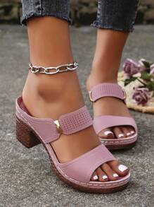 欧美风女式厚底拖鞋，新款厚底外穿高跟凉鞋，女式厚底高跟鞋 - 粉色 - 查看 2