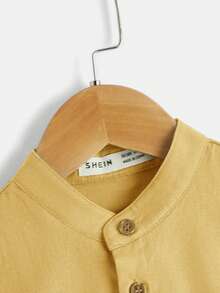 SHEIN Camisa casual para niños con cuello alto y unicolor cómoda - Amarillo - Ver 4