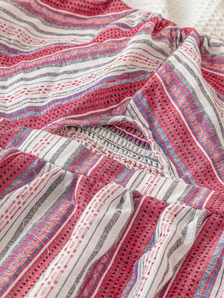 Plus Size Women's Casual Striped Halter Neck Tie Long Dress For Summer