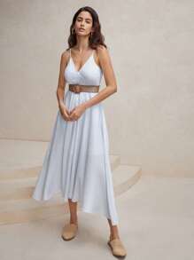 Anewsta Vestido a rayas con bajo asimétrico