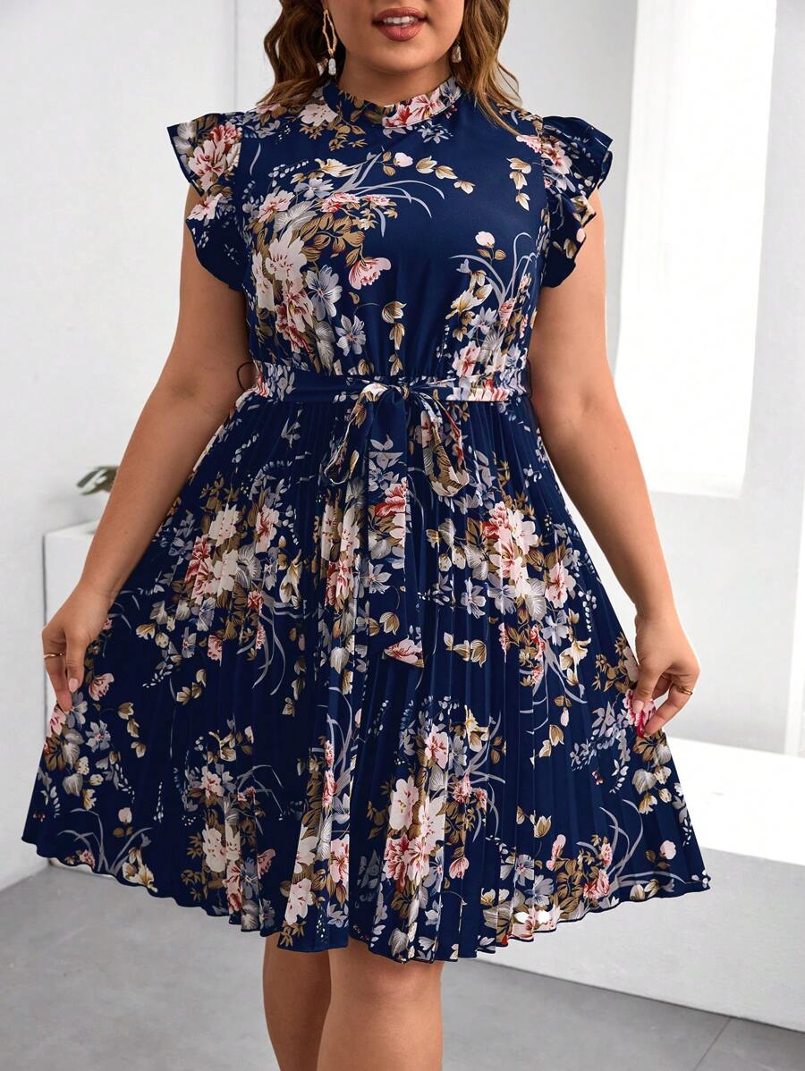 SHEIN Clasi Plus Size Music Festival Floral Printed Ruffle Hem Dress For Summer Vacation - Multicolor - View 1