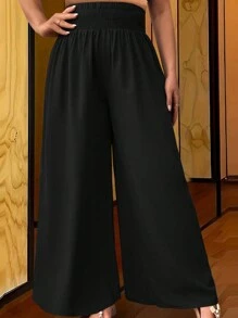 SHEIN LUNE Plus Size Women's Wide Leg Pants Fall Cloth For Women - Black - View 3