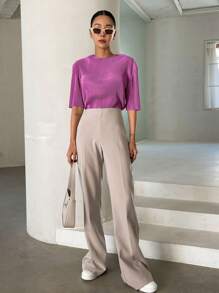 DAZY 女士純色百褶短袖t恤